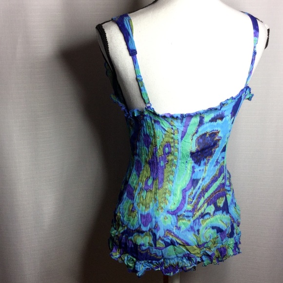 PER UNA Tank Blouse w/buttons “Peacock” Blue - Picture 3 of 7